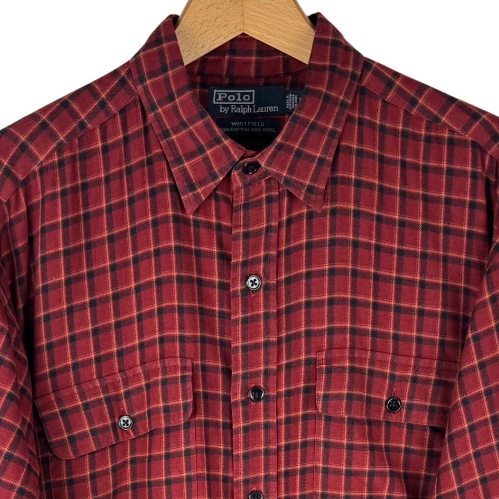 Polo Ralph Lauren Whitfield Plaid Cotton Wool Blend Shirt Mens Large Red Black